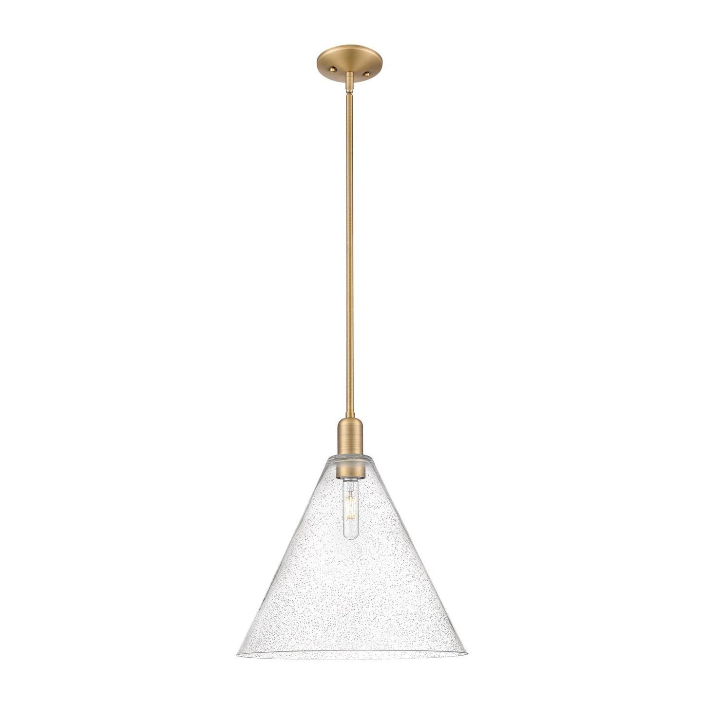Innovations Berkshire Glass 16in 1-Light Mini Pendant | Industrial Brushed Brass Steel and Seedy Glass | Kitchen Island & Dining | Model 716-1S-BB-GBC-164