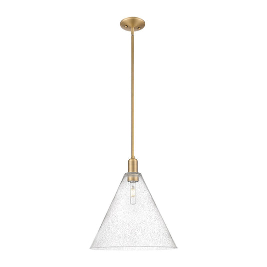 Innovations Berkshire Glass 16in 1-Light Mini Pendant | Industrial Brushed Brass Steel and Seedy Glass | Kitchen Island & Dining | Model 716-1S-BB-GBC-164