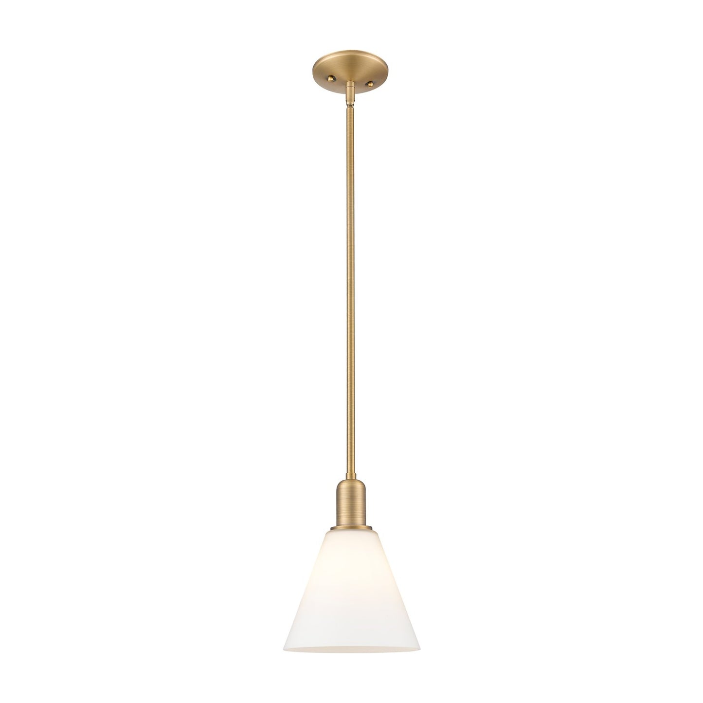 Innovations Berkshire Glass 8in 1-Light Mini Pendant | Industrial Brushed Brass and Matte White Glass | Kitchen Island & Dining | Model 716-1S-BB-GBC-81