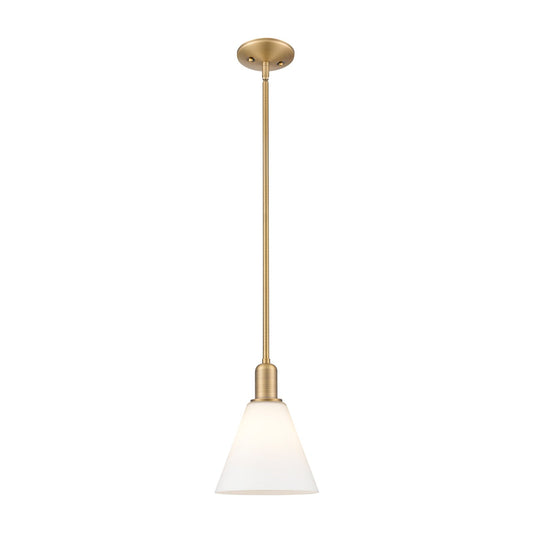 Innovations Berkshire Glass 8in 1-Light Mini Pendant | Industrial Brushed Brass and Matte White Glass | Kitchen Island & Dining | Model 716-1S-BB-GBC-81