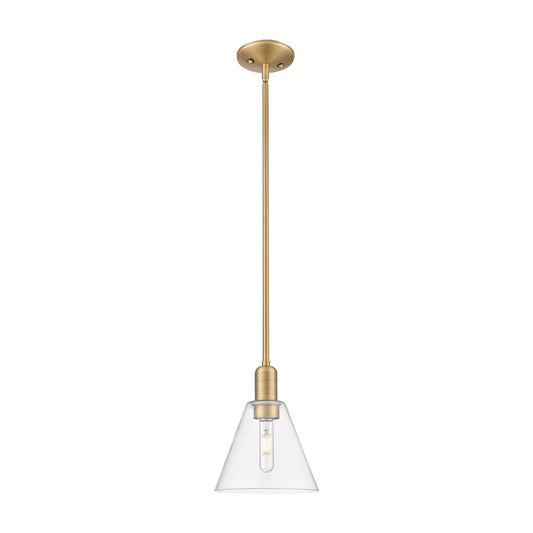 Innovations Berkshire Glass 8in 1-Light Mini Pendant | Industrial Brushed Brass Steel and Clear Glass | Kitchen Island & Dining | Model 716-1S-BB-GBC-82