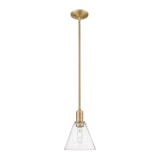 Innovations Berkshire Glass 8in 1-Light Mini Pendant | Industrial Brushed Brass Steel and Seedy Glass | Kitchen Island & Dining | Model 716-1S-BB-GBC-84