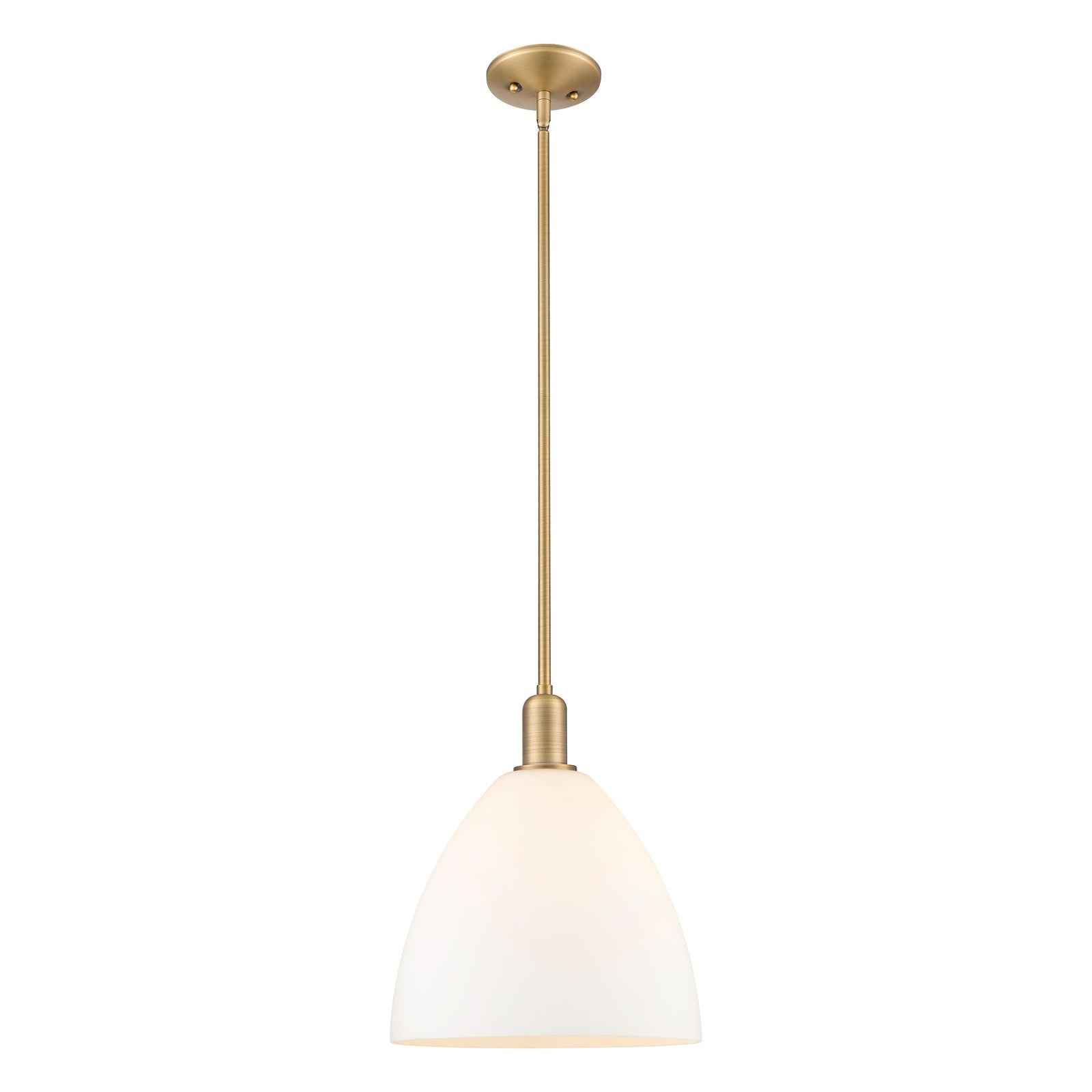 Innovations Bristol 12in 1-Light Mini Pendant | Industrial Brushed Brass Steel and Matte White Glass | Kitchen Island & Dining | Model 716-1S-BB-GBD-121
