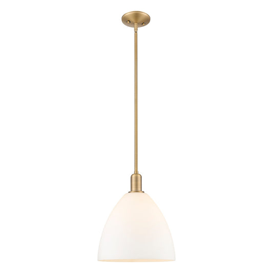 Innovations Bristol 12in 1-Light Mini Pendant | Industrial Brushed Brass Steel and Matte White Glass | Kitchen Island & Dining | Model 716-1S-BB-GBD-121