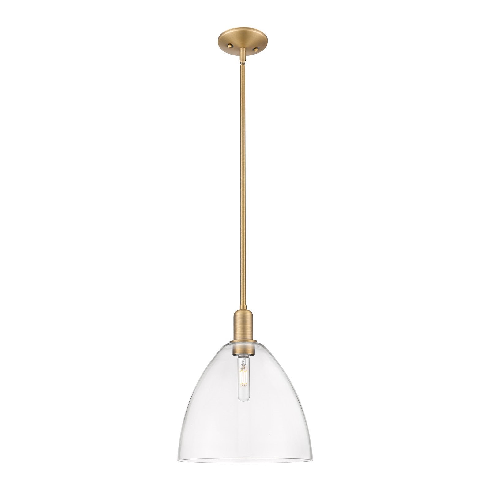 Innovations Bristol 12in 1-Light Mini Pendant | Industrial Brushed Brass Steel and Clear Glass | Kitchen Island & Dining Room | Model 716-1S-BB-GBD-122