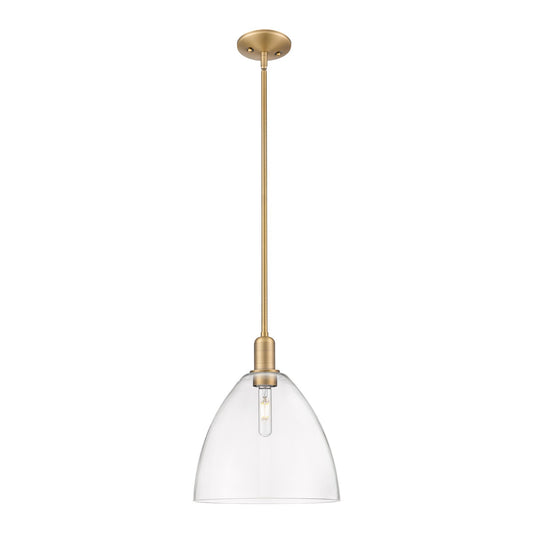 Innovations Bristol 12in 1-Light Mini Pendant | Industrial Brushed Brass Steel and Clear Glass | Kitchen Island & Dining Room | Model 716-1S-BB-GBD-122