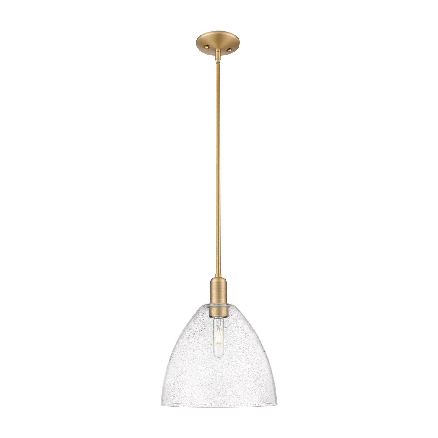 Innovations Bristol 12in 1-Light Mini Pendant | Industrial Brushed Brass Steel and Seedy Glass | Kitchen Island & Dining Room | Model 716-1S-BB-GBD-124