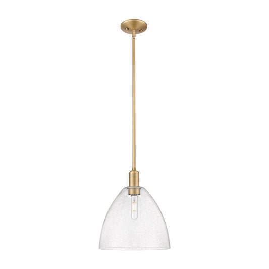 Innovations Bristol 12in 1-Light Mini Pendant | Industrial Brushed Brass Steel and Seedy Glass | Kitchen Island & Dining Room | Model 716-1S-BB-GBD-124