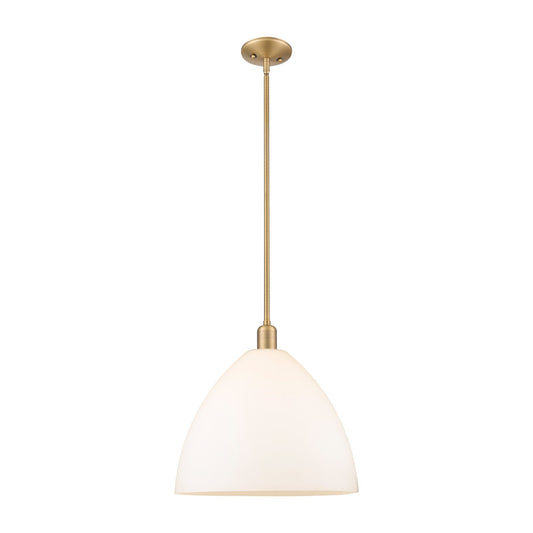 Innovations Bristol 16in 1-Light Mini Pendant | Industrial Brushed Brass Steel and Matte White Glass | Kitchen Island & Dining | Model 716-1S-BB-GBD-161
