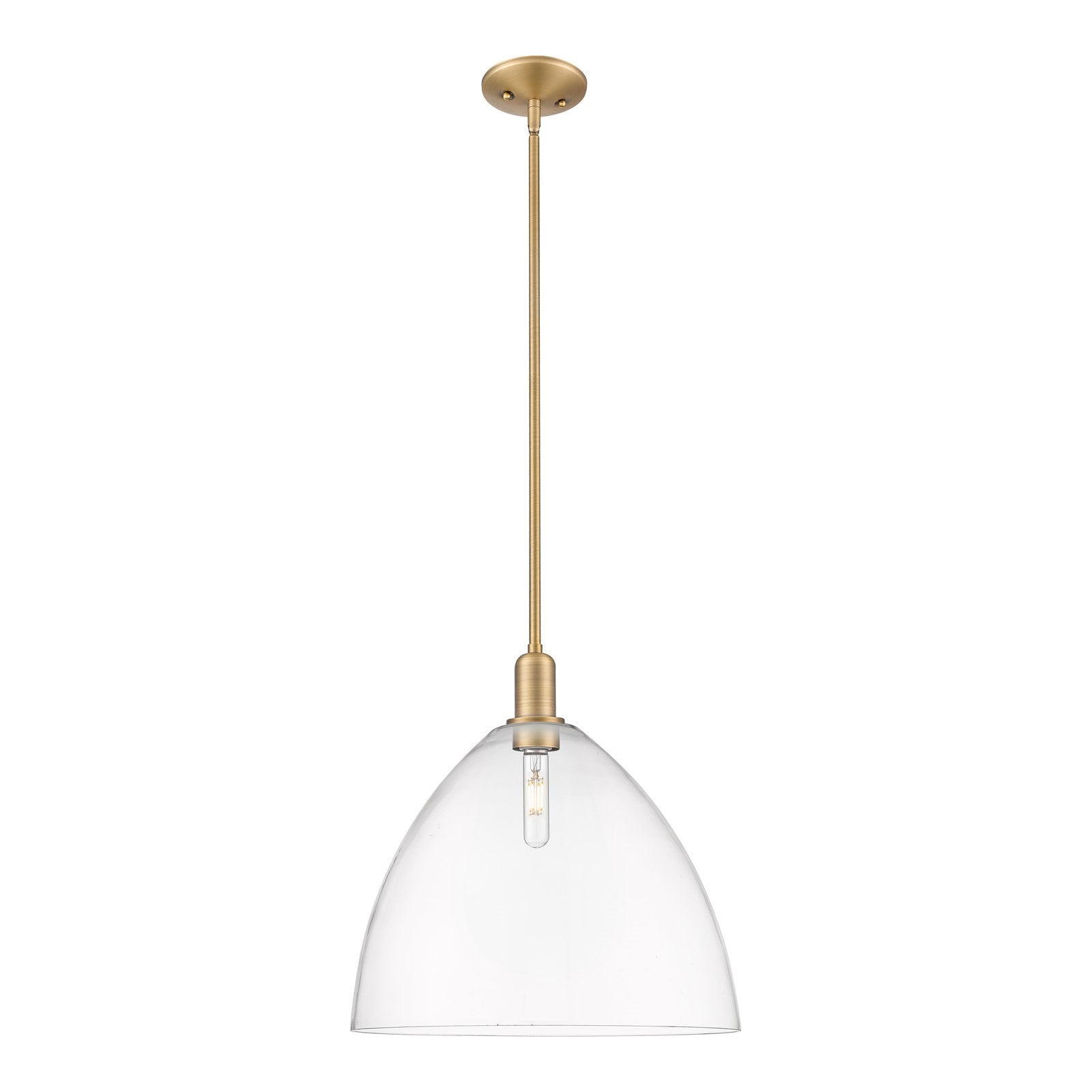 Innovations Bristol 16in 1-Light Mini Pendant | Industrial Brushed Brass Steel and Clear Glass | Kitchen Island & Dining Room | Model 716-1S-BB-GBD-162