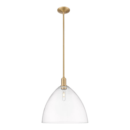 Innovations Bristol 16in 1-Light Mini Pendant | Industrial Brushed Brass Steel and Clear Glass | Kitchen Island & Dining Room | Model 716-1S-BB-GBD-162