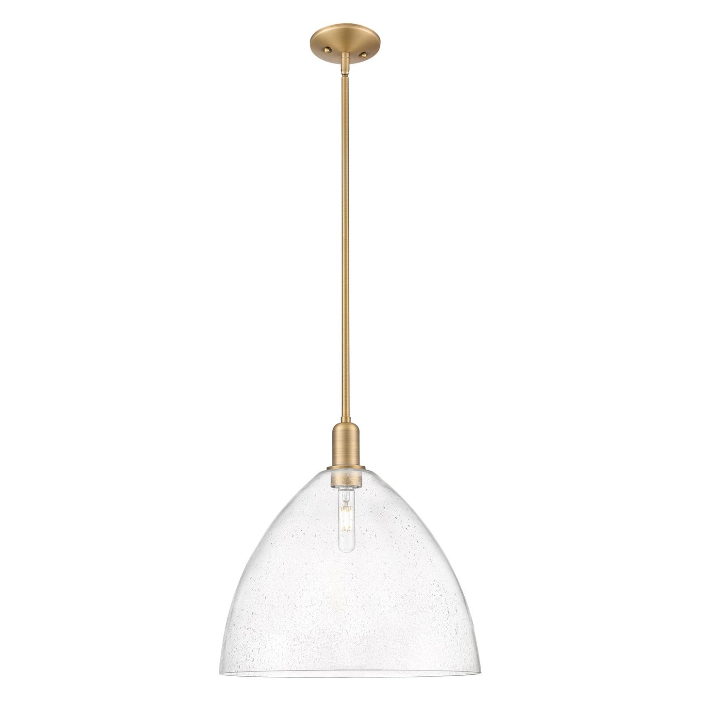 Innovations Bristol 16in 1-Light Mini Pendant | Industrial Brushed Brass Steel and Seedy Glass Dome | Kitchen Island & Dining | Model 716-1S-BB-GBD-164