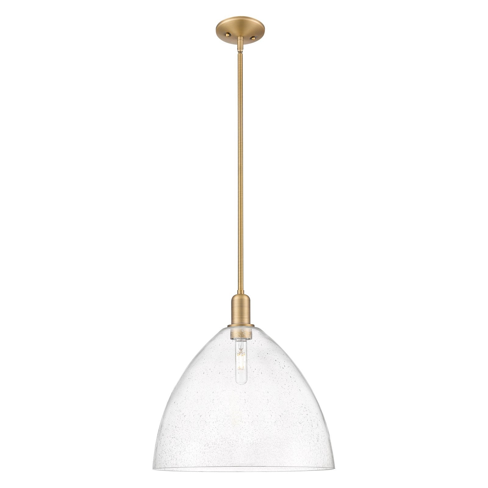 Innovations Bristol 16in 1-Light Mini Pendant | Industrial Brushed Brass Steel and Seedy Glass Dome | Kitchen Island & Dining | Model 716-1S-BB-GBD-164