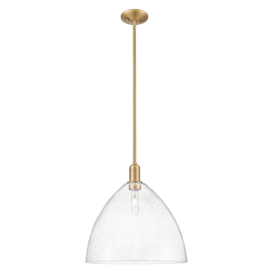 Innovations Bristol 16in 1-Light Mini Pendant | Industrial Brushed Brass Steel and Seedy Glass Dome | Kitchen Island & Dining | Model 716-1S-BB-GBD-164
