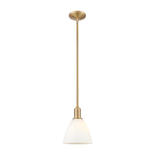 Innovations Bristol 8in 1-Light Mini Pendant | Industrial Brushed Brass Steel and Matte White Glass | Kitchen Island & Dining | Model 716-1S-BB-GBD-751