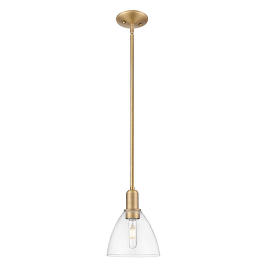 Innovations Bristol 8in 1-Light Mini Pendant | Industrial Brushed Brass Steel and Clear Glass | Kitchen Island & Dining Room | Model 716-1S-BB-GBD-752