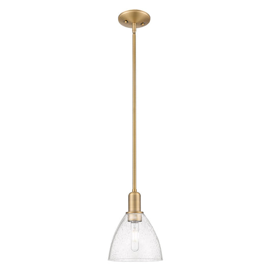 Innovations Bristol 1-Light Mini Pendant | Industrial Brushed Brass Steel and Seedy Glass | Kitchen Island & Dining Room | 7.5 x | Model 716-1S-BB-GBD-754