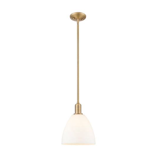 Innovations Bristol 9in 1-Light Mini Pendant | Industrial Brushed Brass Steel and Matte White Glass | Kitchen Island & Dining | Model 716-1S-BB-GBD-91