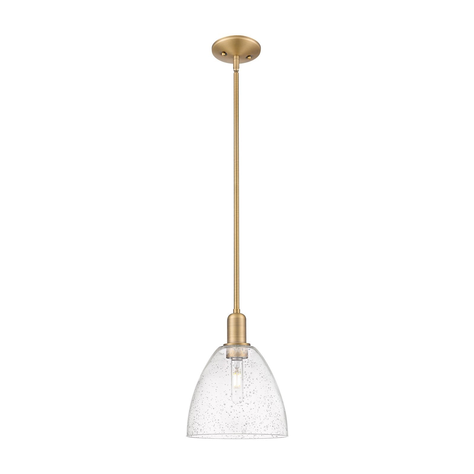Innovations Bristol 9in 1-Light Mini Pendant | Industrial Brushed Brass Steel and Seedy Glass | Kitchen Island & Dining Room | 9 | Model 716-1S-BB-GBD-94