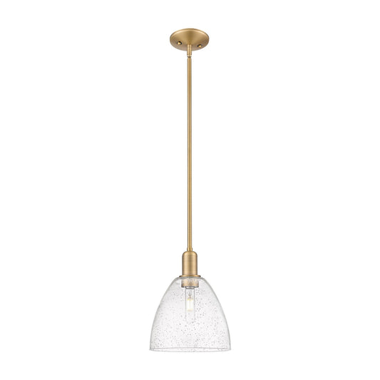 Innovations Bristol 9in 1-Light Mini Pendant | Industrial Brushed Brass Steel and Seedy Glass | Kitchen Island & Dining Room | 9 | Model 716-1S-BB-GBD-94