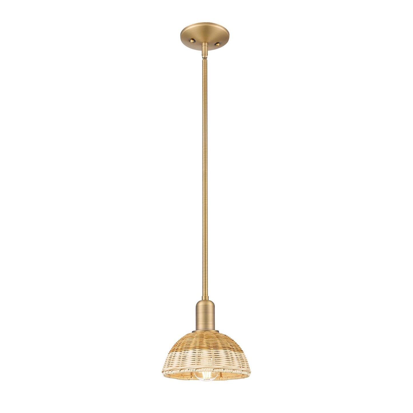 Innovations Natural Ballston Dome 7.5in 1-Light Mini Pendant | Farmhouse Brushed Brass and Natural Fiber Basketweave | Model 716-1S-BB-NBD2-75-NAT