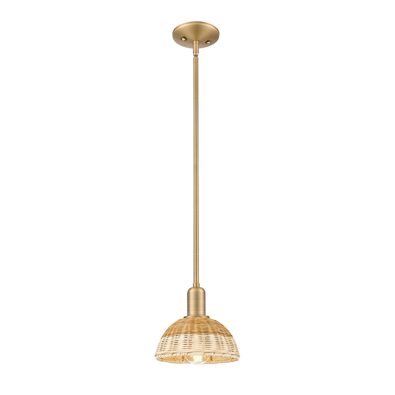 Innovations Natural Ballston Dome 7.5in 1-Light Mini Pendant | Farmhouse Brushed Brass and Natural Fiber Basketweave | Model 716-1S-BB-NBD2-75-NAT