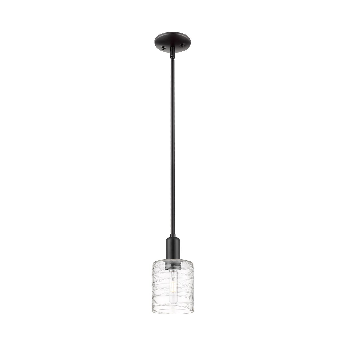 Innovations Cobbleskill 5in 1-Light Mini Pendant | Industrial Matte Black Steel and Deco Swirl Glass | Kitchen Island | 5 x 5 x | Model 716-1S-BK-G1113