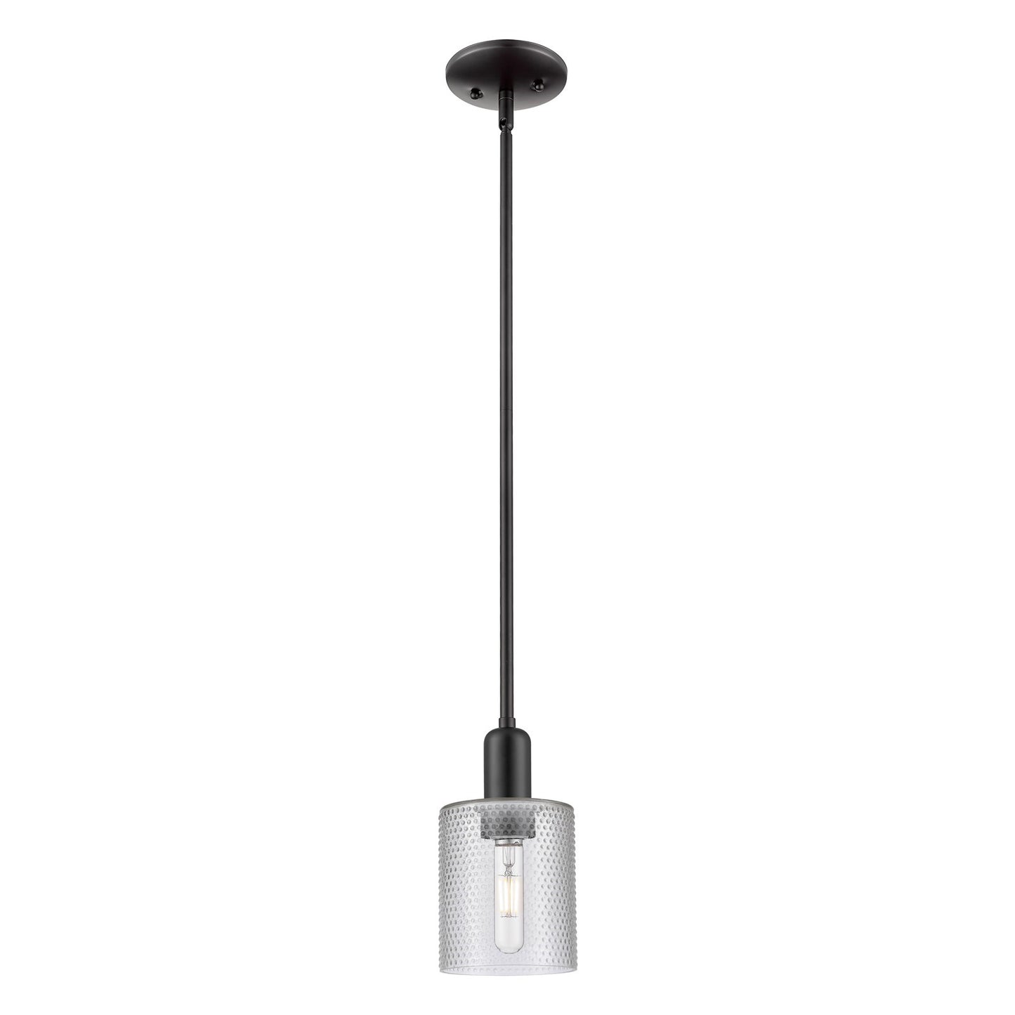 Innovations Cobbleskill 5in 1-Light Mini Pendant | Industrial Matte Black Steel and Clear Glass | Kitchen Island & Dining Room | 5 | Model 716-1S-BK-G112