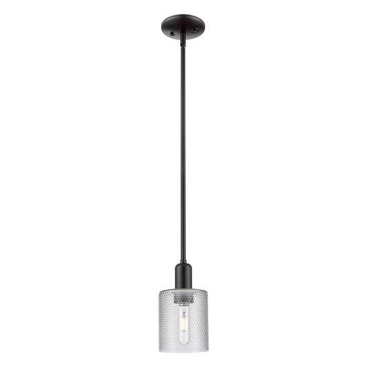 Innovations Cobbleskill 5in 1-Light Mini Pendant | Industrial Matte Black Steel and Clear Glass | Kitchen Island & Dining Room | 5 | Model 716-1S-BK-G112