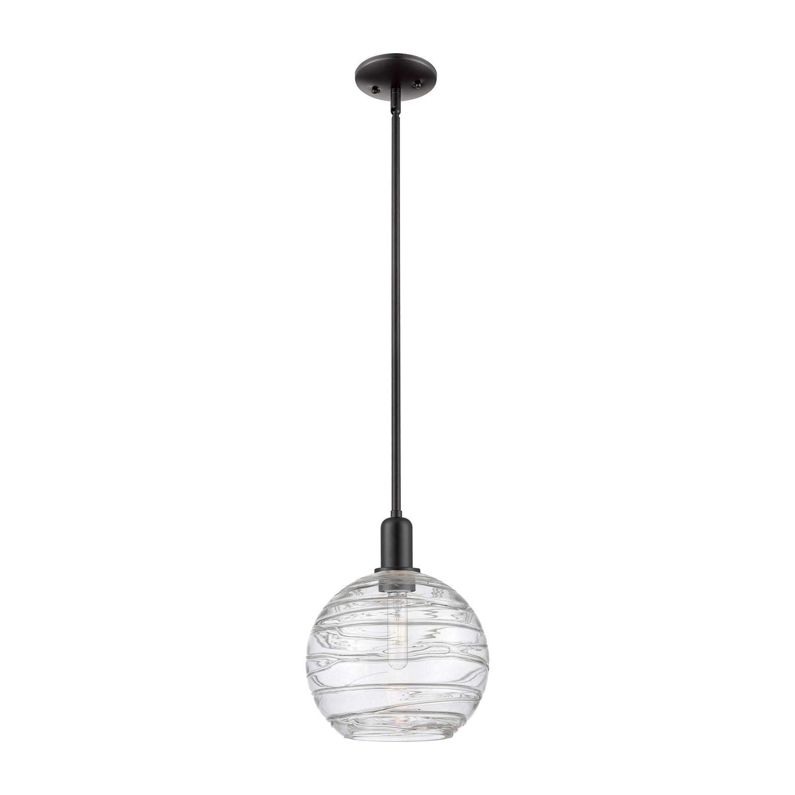 Innovations Athens Deco Swirl 10in 1-Light Mini Pendant | Industrial Matte Black Steel and Clear Glass | Kitchen Island & | Model 716-1S-BK-G1213-10CL