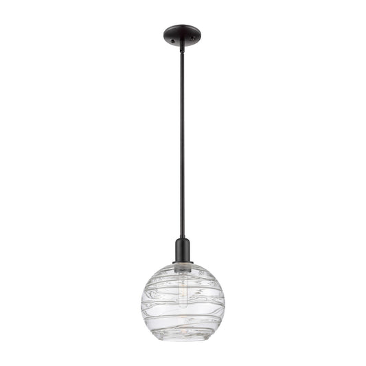Innovations Athens Deco Swirl 10in 1-Light Mini Pendant | Industrial Matte Black Steel and Clear Glass | Kitchen Island & | Model 716-1S-BK-G1213-10CL