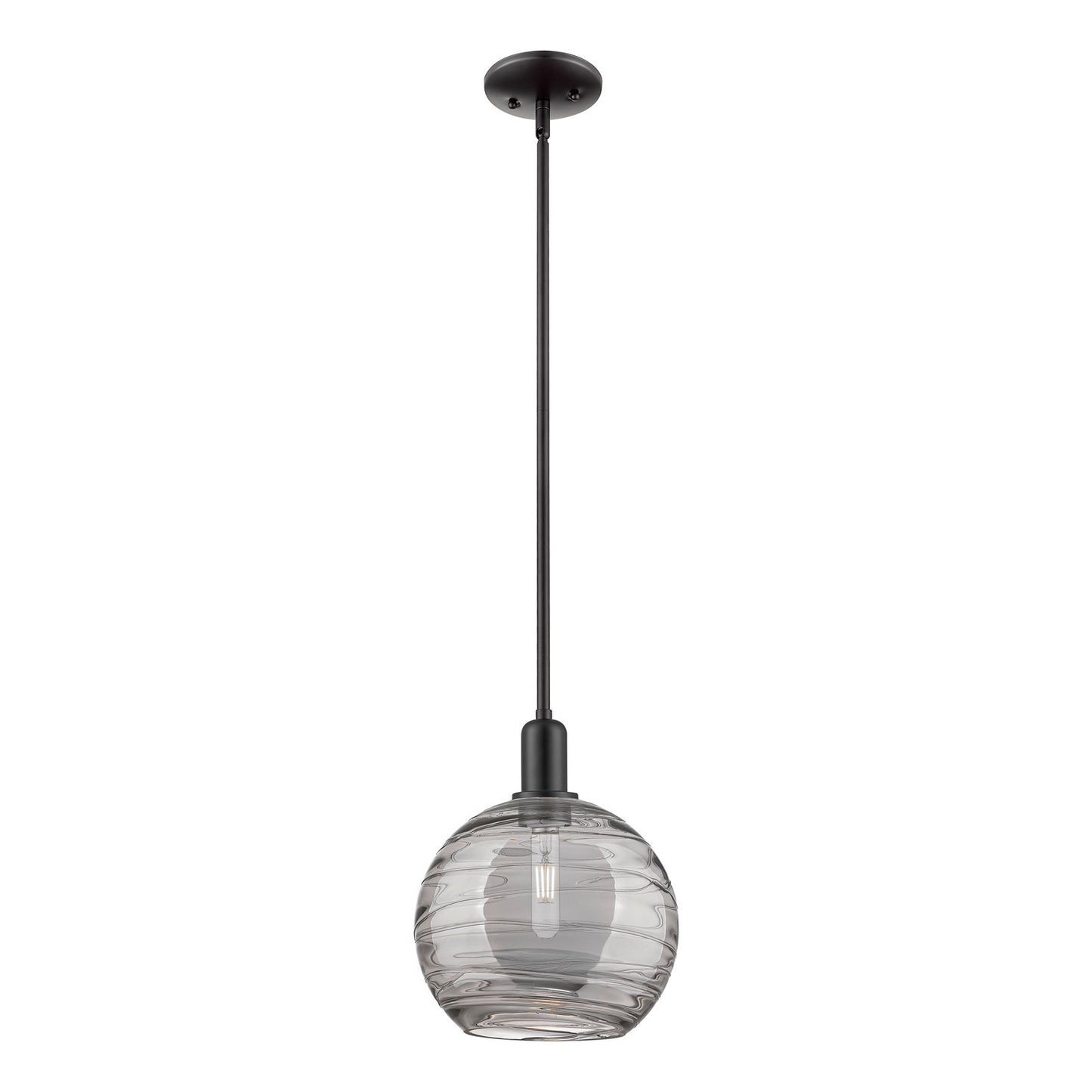 Innovations Athens Deco Swirl 10in 1-Light Mini Pendant | Industrial Matte Black Steel and Light Smoke Glass | Kitchen Island | Model 716-1S-BK-G1213-10SM