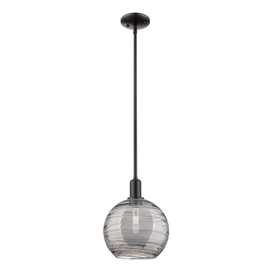 Innovations Athens Deco Swirl 10in 1-Light Mini Pendant | Industrial Matte Black Steel and Light Smoke Glass | Kitchen Island | Model 716-1S-BK-G1213-10SM