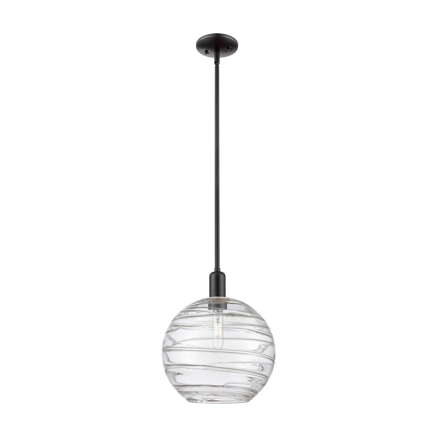 Innovations Athens Deco Swirl 12in 1-Light Mini Pendant | Industrial Matte Black Steel and Clear Glass | Kitchen Island & | Model 716-1S-BK-G1213-12CL