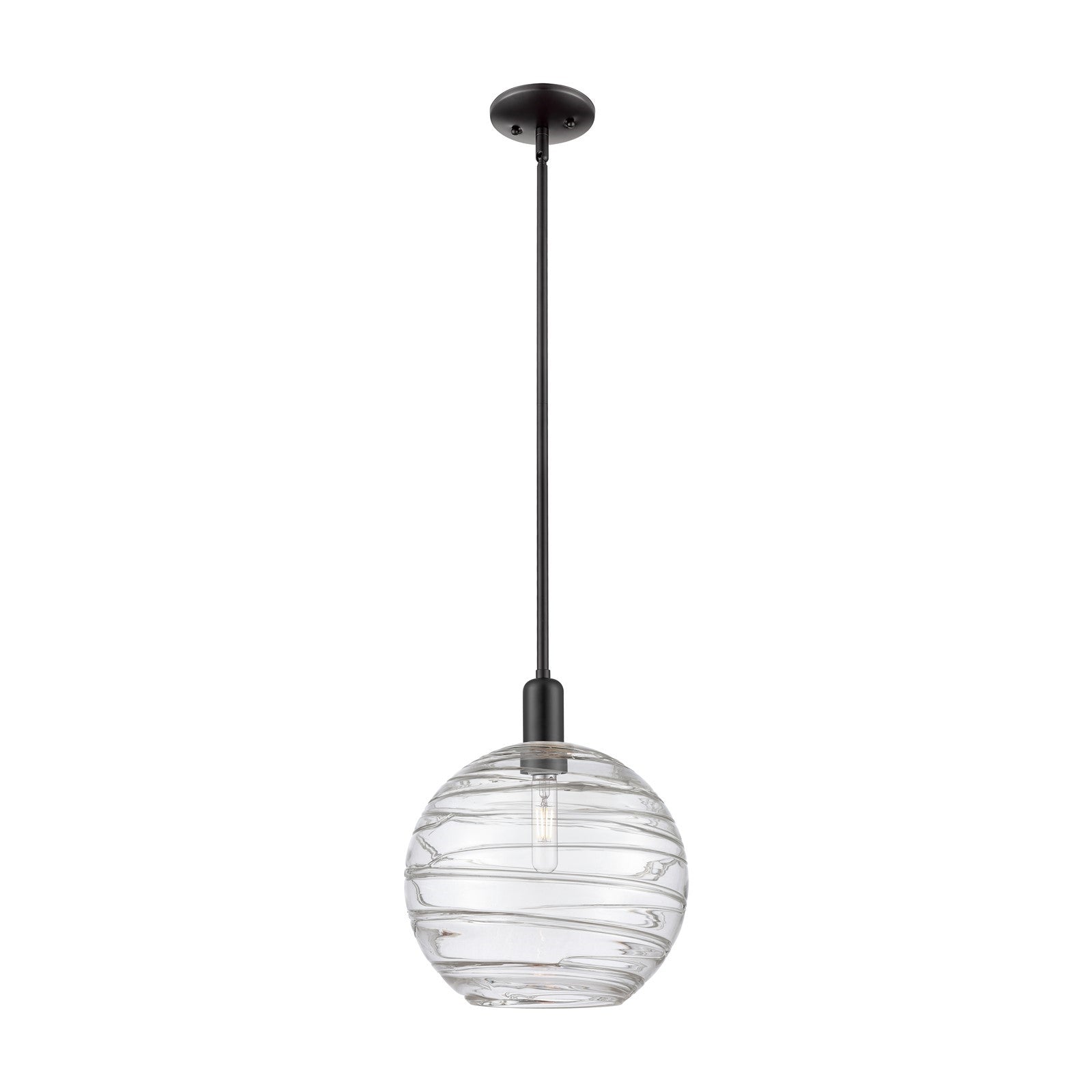 Innovations Athens Deco Swirl 12in 1-Light Mini Pendant | Industrial Matte Black Steel and Clear Glass | Kitchen Island & | Model 716-1S-BK-G1213-12CL
