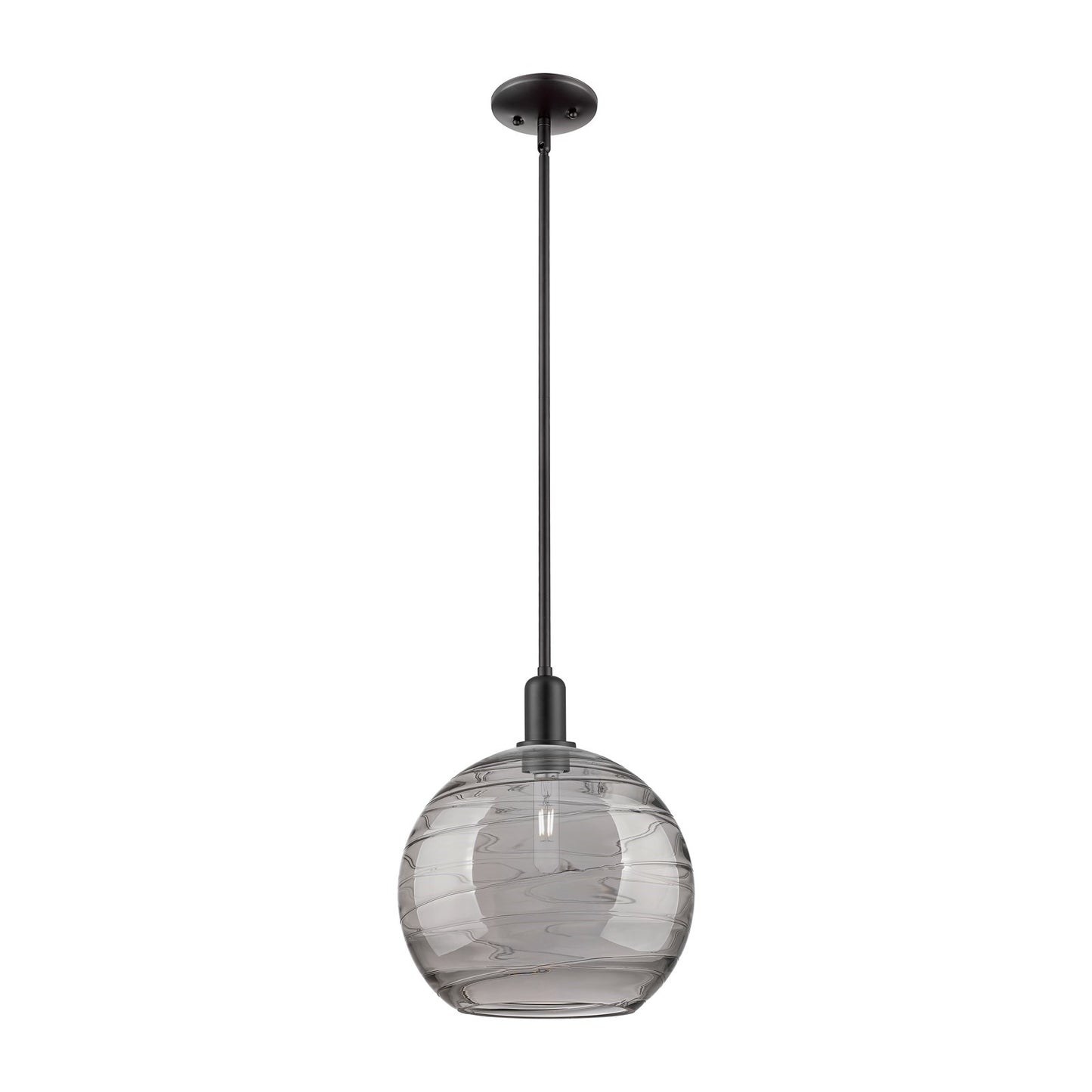 Innovations Athens Deco Swirl 12in 1-Light Mini Pendant | Industrial Matte Black Steel and Light Smoke Glass | Kitchen Island | Model 716-1S-BK-G1213-12SM