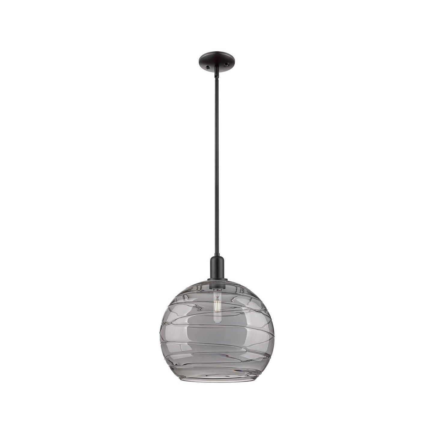 Innovations Athens Deco Swirl 14in 1-Light Mini Pendant | Industrial Matte Black Steel and Light Smoke Glass | Kitchen Island | Model 716-1S-BK-G1213-14SM