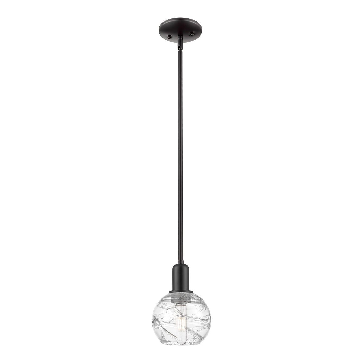 Innovations Athens Deco Swirl 6in 1-Light Mini Pendant | Industrial Matte Black Steel and Clear Deco Swirl Glass | Kitchen | Model 716-1S-BK-G1213-6CL