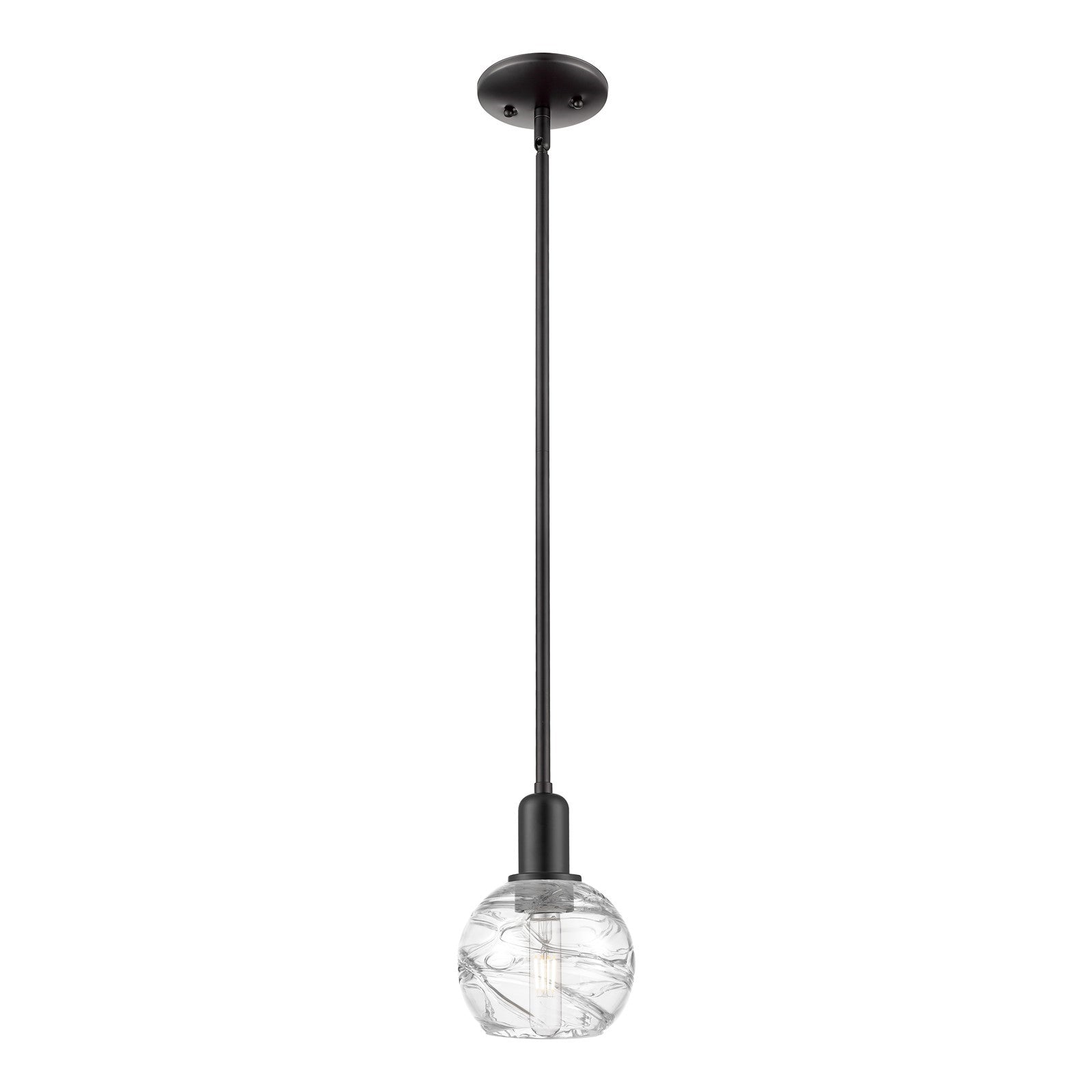 Innovations Athens Deco Swirl 6in 1-Light Mini Pendant | Industrial Matte Black Steel and Clear Deco Swirl Glass | Kitchen | Model 716-1S-BK-G1213-6CL
