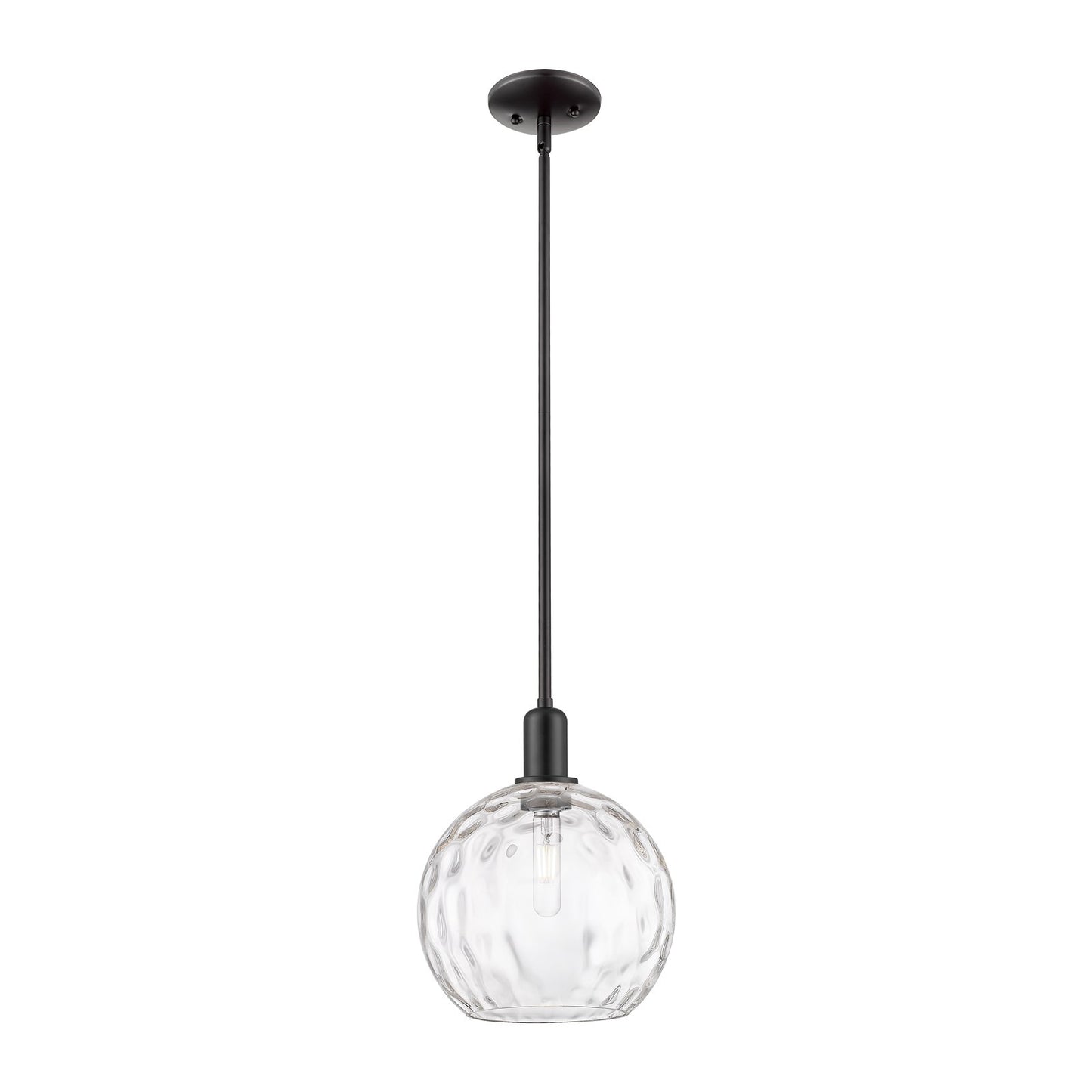 Innovations Athens Water Glass 10in 1-Light Mini Pendant | Industrial Matte Black Steel and Clear Glass | Kitchen Island & | Model 716-1S-BK-G1215-10
