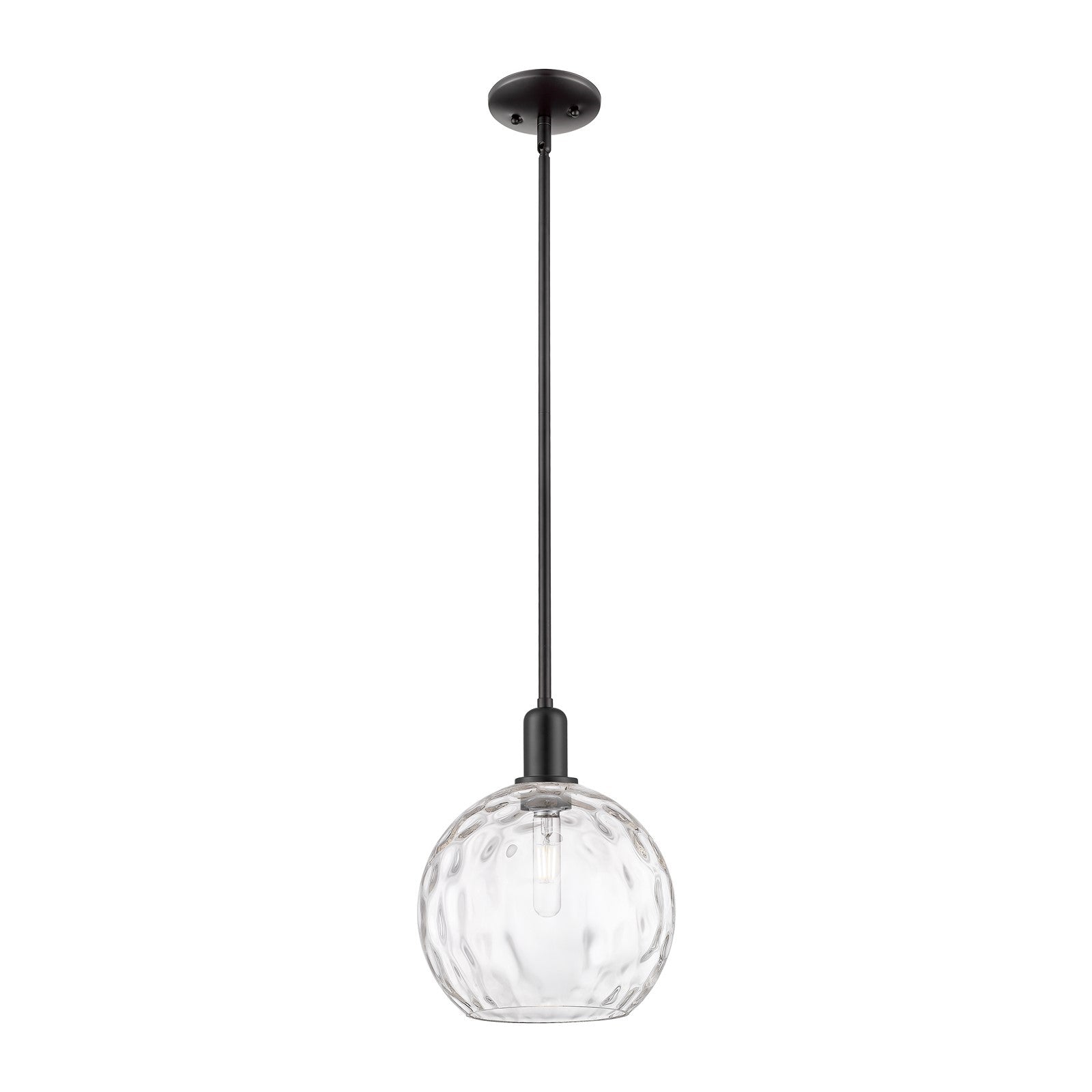 Innovations Athens Water Glass 10in 1-Light Mini Pendant | Industrial Matte Black Steel and Clear Glass | Kitchen Island & | Model 716-1S-BK-G1215-10