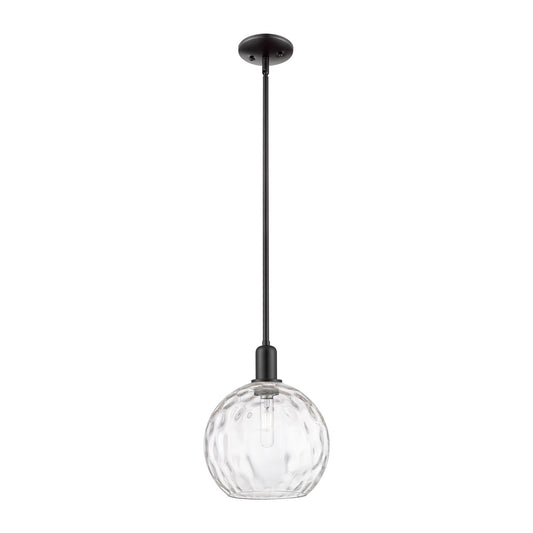 Innovations Athens Water Glass 10in 1-Light Mini Pendant | Industrial Matte Black Steel and Clear Glass | Kitchen Island & | Model 716-1S-BK-G1215-10