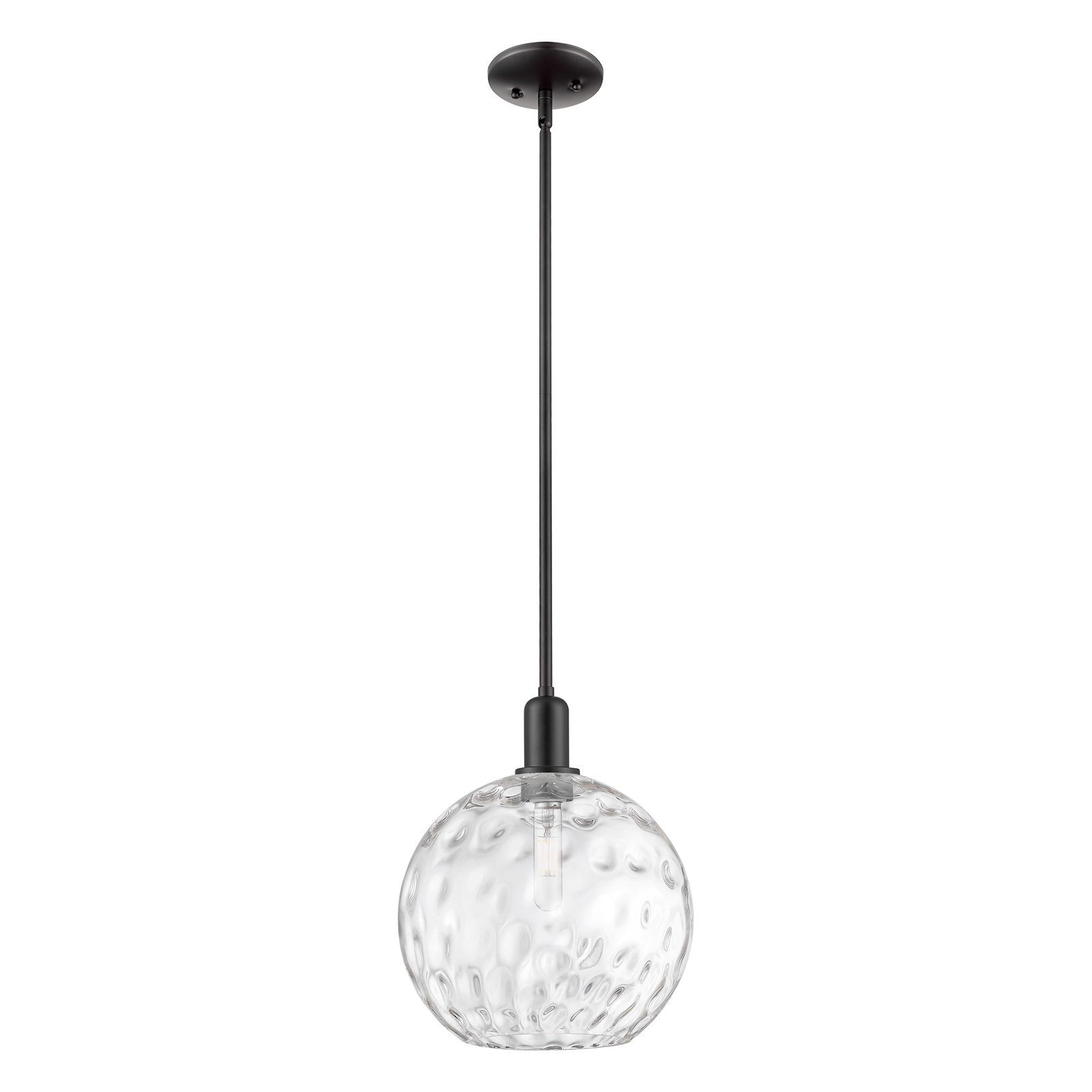 Innovations Athens Water Glass 12in 1-Light Mini Pendant | Industrial Matte Black Steel and Clear Glass | Kitchen Island & | Model 716-1S-BK-G1215-12