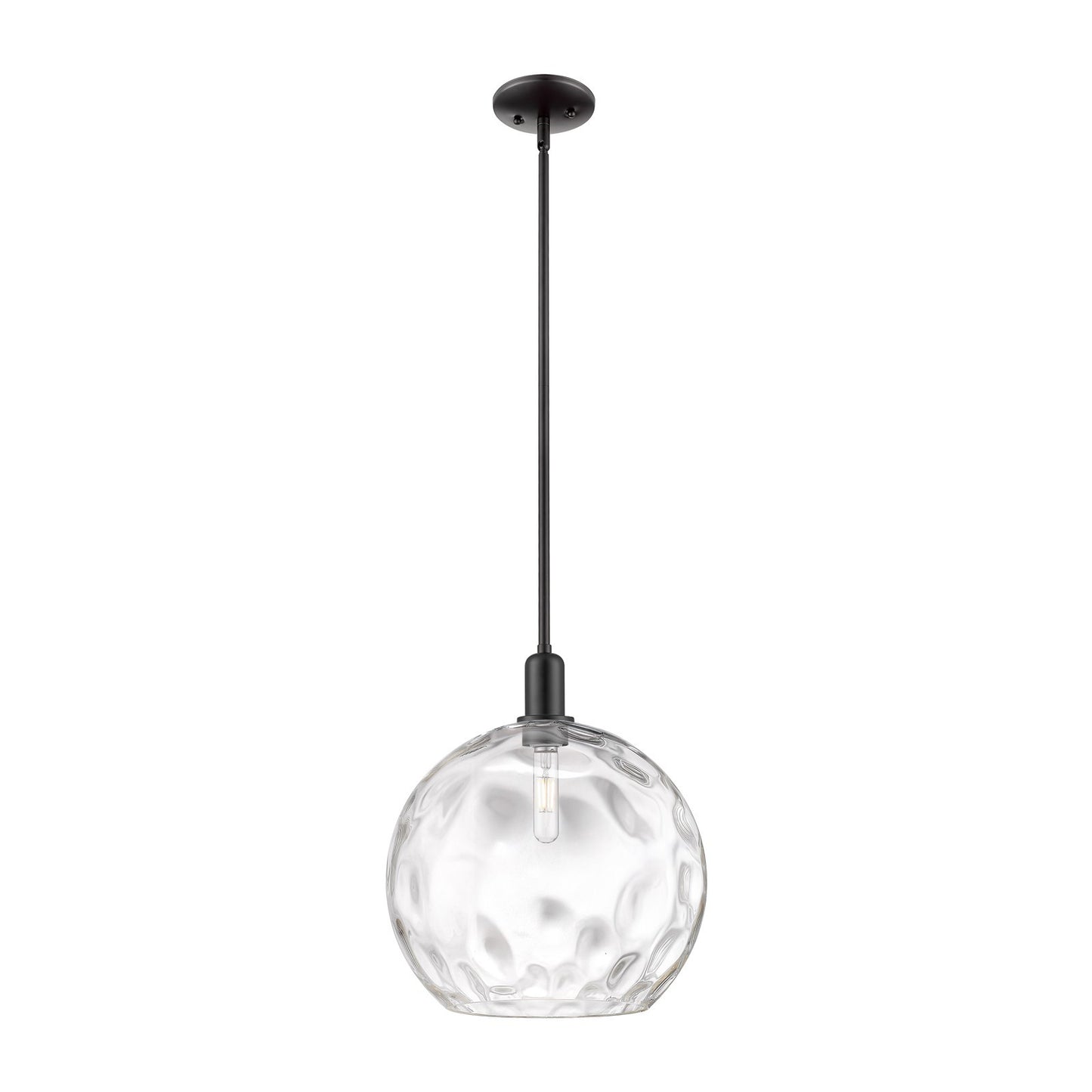 Innovations Athens Water Glass 13in 1-Light Mini Pendant | Industrial Matte Black Steel and Clear Glass | Kitchen Island & | Model 716-1S-BK-G1215-14