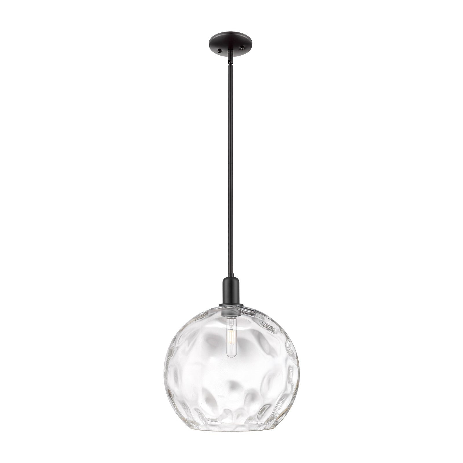 Innovations Athens Water Glass 13in 1-Light Mini Pendant | Industrial Matte Black Steel and Clear Glass | Kitchen Island & | Model 716-1S-BK-G1215-14