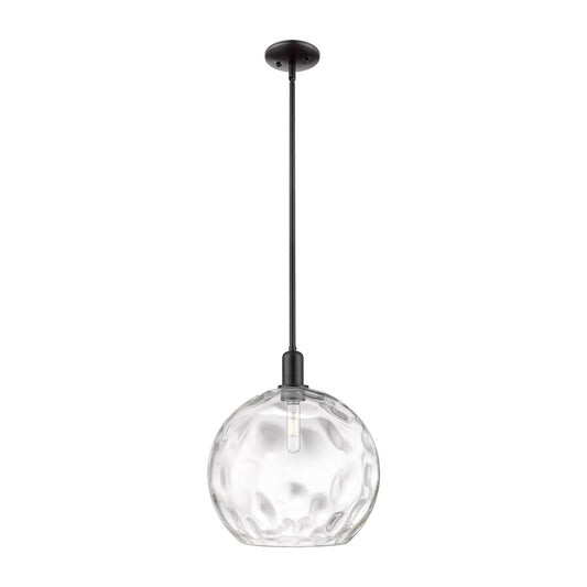 Innovations Athens Water Glass 13in 1-Light Mini Pendant | Industrial Matte Black Steel and Clear Glass | Kitchen Island & | Model 716-1S-BK-G1215-14