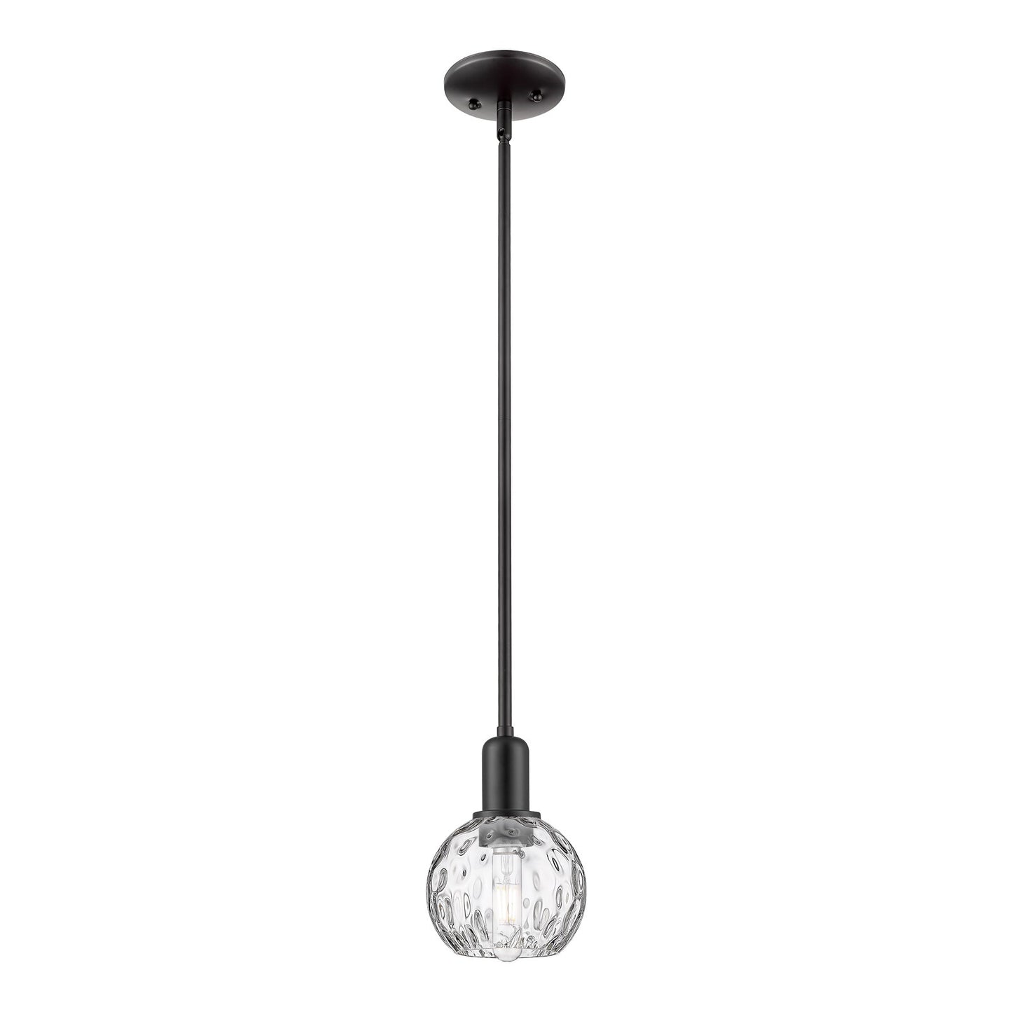 Innovations Athens Water Glass 6in 1-Light Mini Pendant | Industrial Matte Black Steel and Clear Glass | Kitchen Island & Dining | Model 716-1S-BK-G1215-6