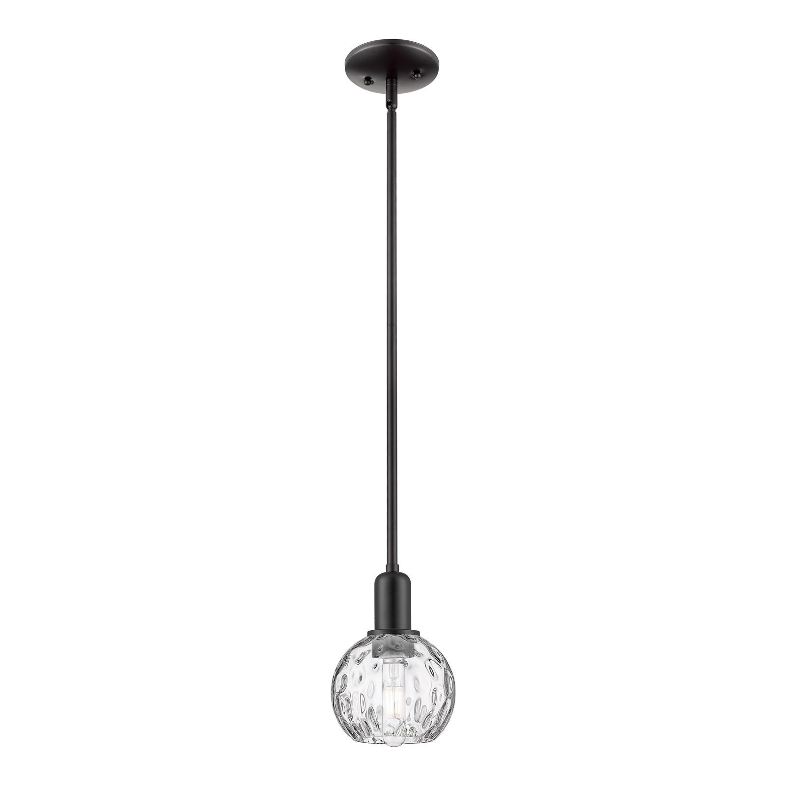 Innovations Athens Water Glass 6in 1-Light Mini Pendant | Industrial Matte Black Steel and Clear Glass | Kitchen Island & Dining | Model 716-1S-BK-G1215-6