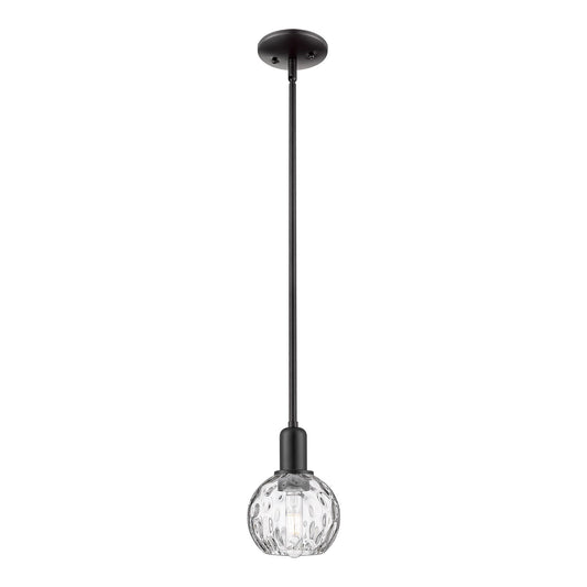 Innovations Athens Water Glass 6in 1-Light Mini Pendant | Industrial Matte Black Steel and Clear Glass | Kitchen Island & Dining | Model 716-1S-BK-G1215-6