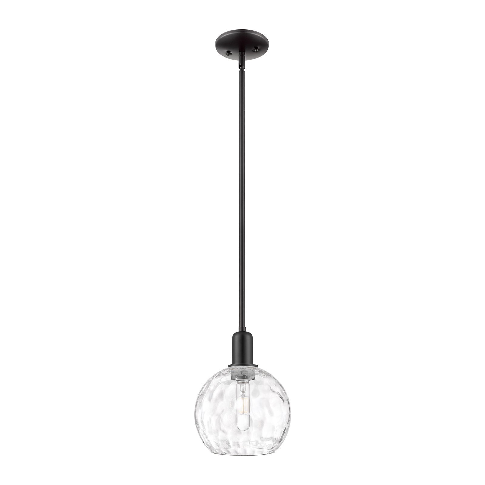 Innovations Athens Water Glass 8in 1-Light Mini Pendant | Industrial Matte Black Steel and Clear Water Glass | Kitchen Island & | Model 716-1S-BK-G1215-8